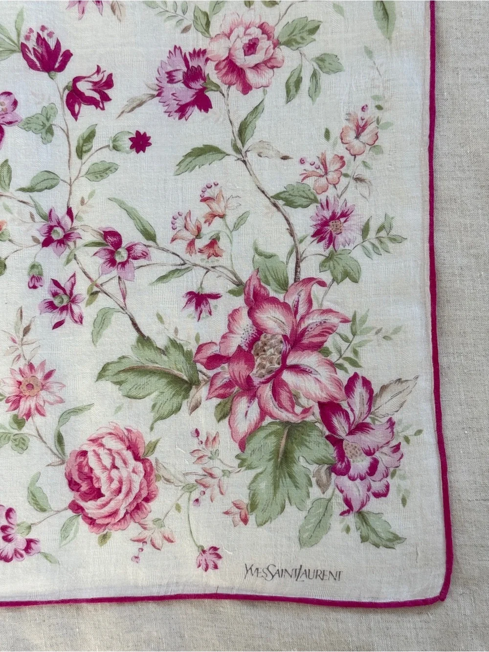 Vintage YSL Romantic Pink Floral Rose Cotton Bandana Scarf Made in Japan - Picture 2 of 9